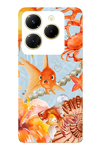 FLAMENKO حافظة هاتف شفافة متوافقة مع Infinix Hot 40i Orange Fish منقوش