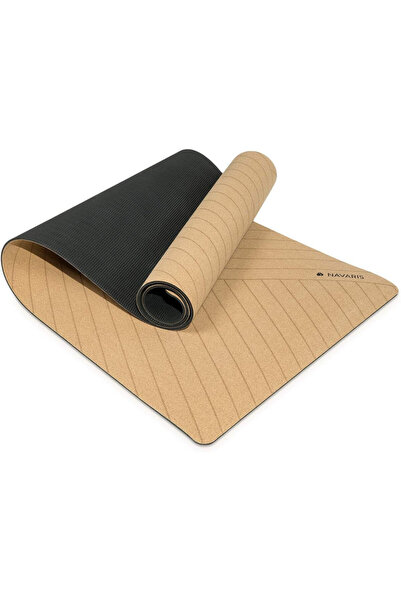 Navaris Saltea de yoga, 183 x 61, plută, design cu dungi , antialunecare, maro