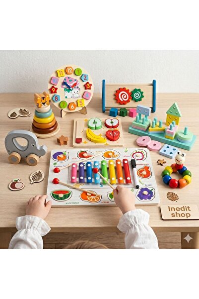 Montessori Set 8 Interactive Toys from Wood – Multicolor, 3 years+