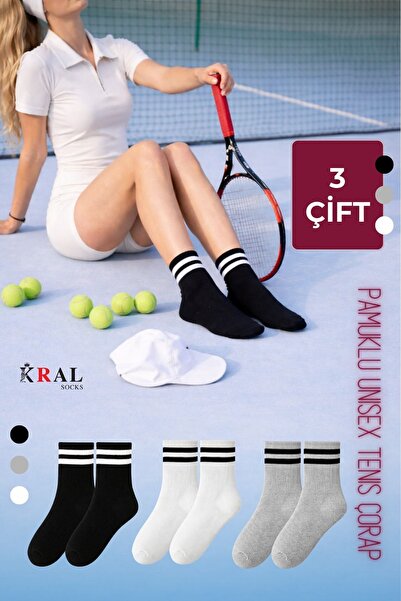 KRAL SOCKS Men's and Women's (3 Pairs) Striped College Tennis Socks, Cotton P...