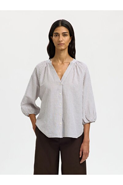 SELECTED Hemd mit 3/4 Ärmeln Leinenmix