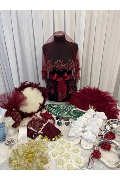 ecrin tuhafiye hobi Bordo 299 Parça VİP Lüks Kına Gecesi Seti Gelin Damat Duv...
