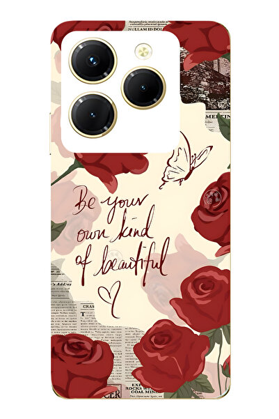 FLAMENKO حافظة هاتف شفافة متوافقة مع Infinix Hot 40i باللون الأحمر الوردي منقوش