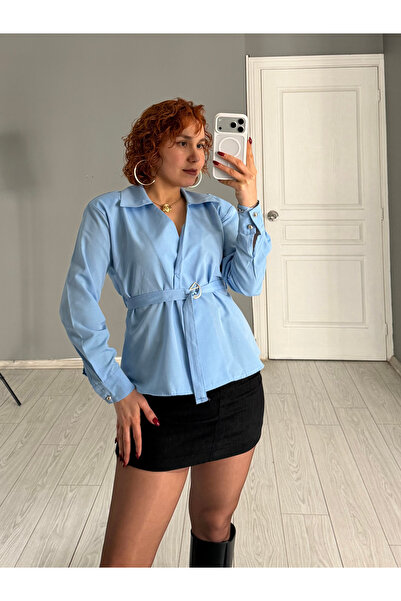 Bak'ap Premium Padded Shoulders Belt Detail Poplin Shirt