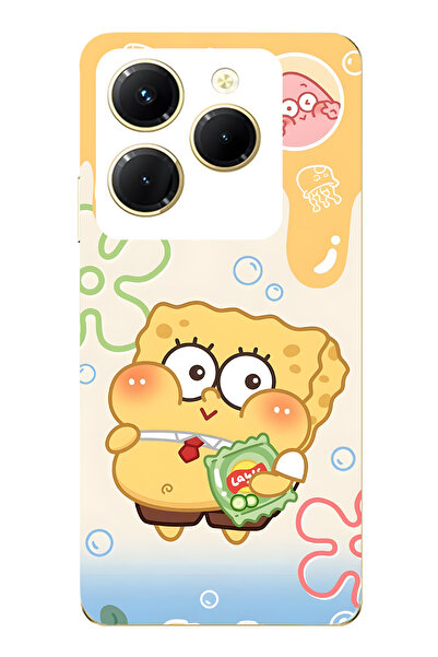 FLAMENKO حافظة هاتف شفافة متوافقة مع Infinix Hot 40i من SpongeBob منقوش