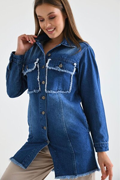 fuşyha butik Double Pocketed Long Denim Jacket