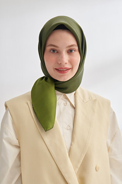 ARMANDA PREMIUM ÇİFT TARAFLI TWILL İPEK EŞARP - YAĞ YEŞİLİ-HAKİ