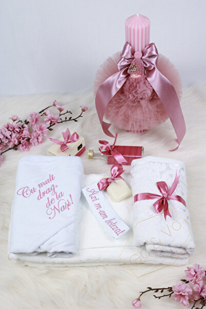 GoVo Kids Trusou botez cu lumanare, "Cu drag de la nasi" – Set complet botez,...