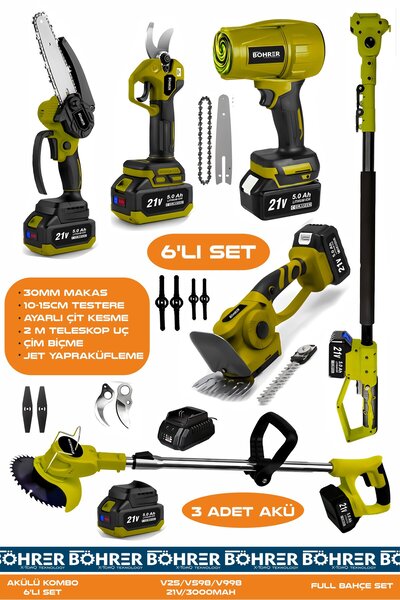 BÖHRER 6 İN 1 BA011289S AKÜLÜ BAHÇE SETİ -YAPRAK ÜFLEME - MAKAS - TESTERE - T...
