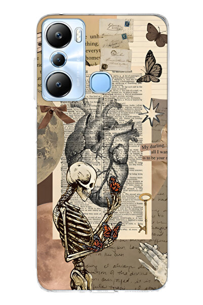 FLAMENKO حافظة هاتف شفافة متوافقة مع Infinix Hot 20i بتصميم هيكل عظمي عتيق وK...