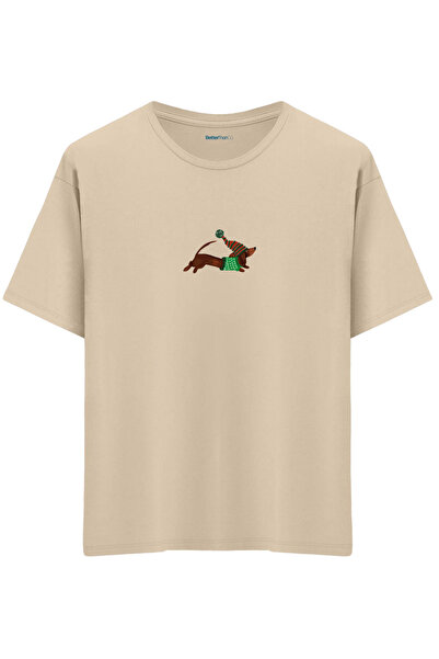 BetterThanCo Câine Teckel Moș Crăciun cu imprimeu guler rotund supradimension...