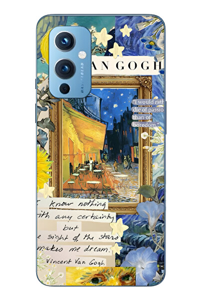 FLAMENKO حافظة هاتف شفافة متوافقة مع One Plus 9 من Van Gogh Cafe Terrace منقوش