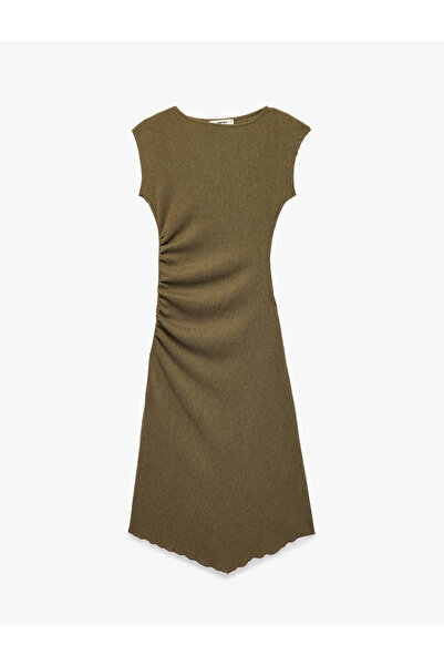 Koton Drape Detailed Asymmetrical Cut Crew Neck Sleeveless Midi Dress