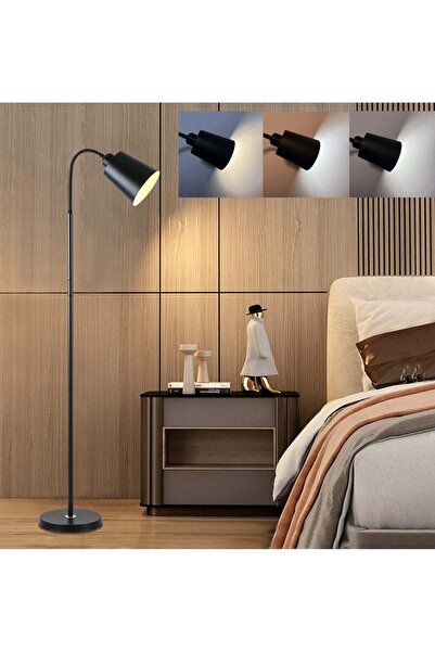 TDAO مصباح أرضي عصري قابل للتعديل بزاوية 360 درجة، بتصميم بسيط وغطاء أسود.