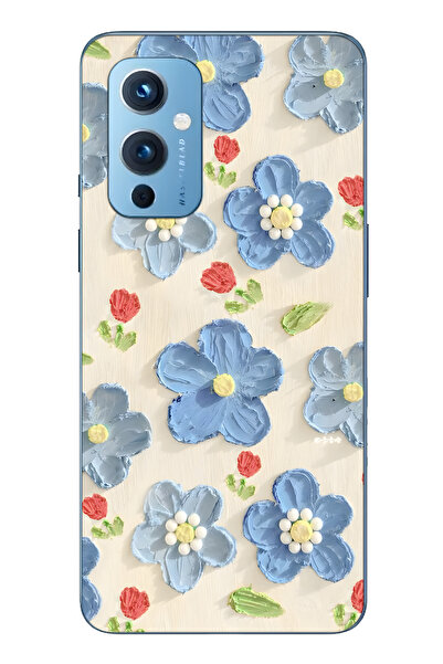 FLAMENKO حافظة هاتف شفافة متوافقة مع ون بلس 9 باللون الأزرق الزيتي بنقشة زهور