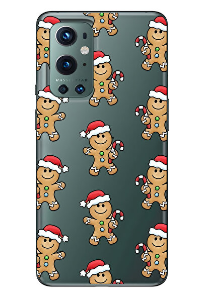 FLAMENKO حافظة هاتف شفافة متوافقة مع One Plus 9 Pro Gingerbread Cookie منقوش