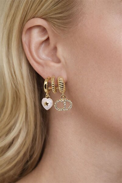 MatmazelLavinya White enamel charm steel gold earrings