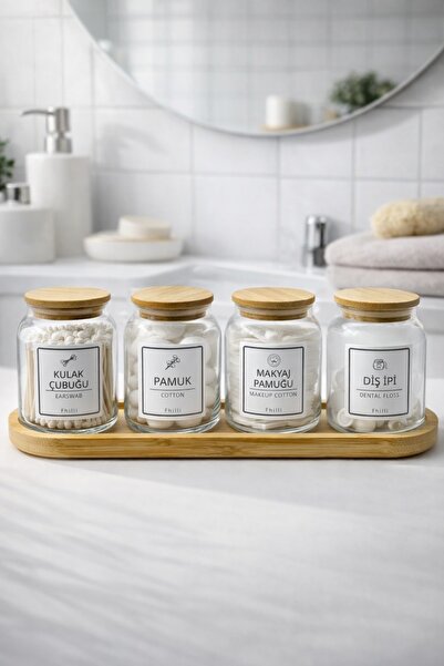 Fhilli Darlin - Set od 4 staklene posude za kupatilo sa Bambus poklopca i sta...