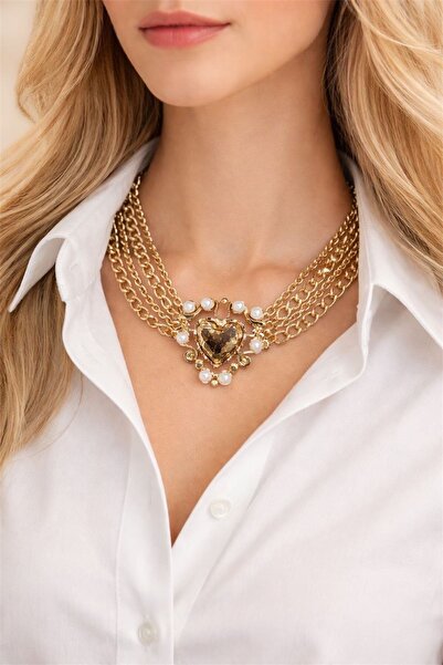 MatmazelLavinya Multi-Chain Pearl Detailed Heart Necklace