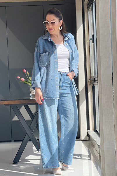 MİSLİNA BUTİK Baggy Model Taş Detay Bebe Mavi Jean