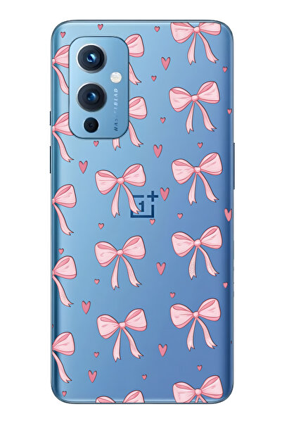 FLAMENKO حافظة هاتف شفافة متوافقة مع One Plus 9 باللون الوردي منقوش