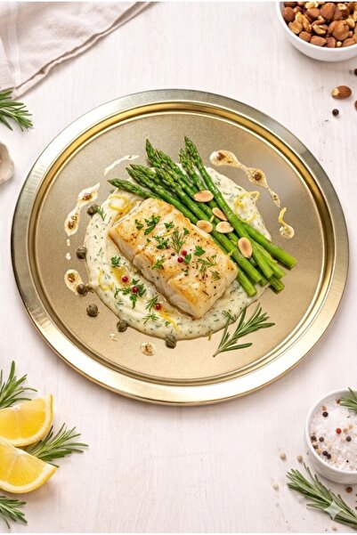 ARVALE 1 Piece Luxury Round Stainless Steel Gold Color 35 cm Coffee Serving P...