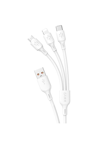 DUDAO Cablu USB - USB C / micro USB / Lightning 480Mb/s 6A 1.2m - alb