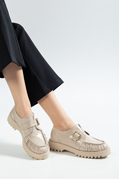 TOGET Buckle Thick Sole Saraçli Buckle Women's Leather Shoes