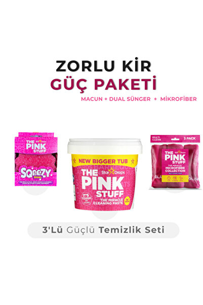 ThePinkStuff Zorlu Kir Güç Paketi - 3'lü Güçlü Temizlik Paketi (Macun-Bez-Dual)