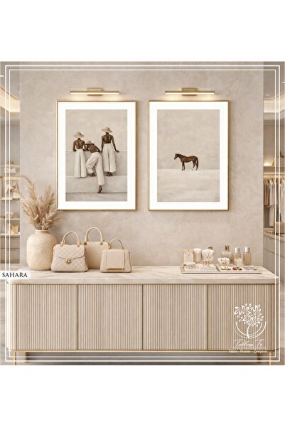 Tablomtr Sahara - Dijital Baskılı Gold Metal Çerçeveli Gerçek Camlı 2'li Deko...