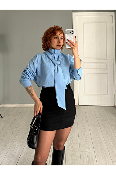 Bak'ap Mock Neck Poplin Tie Shirt