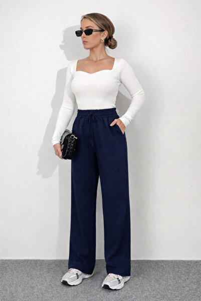 YAKAMEL Pantaloni de damă crep din țesătură Palazzo evazat