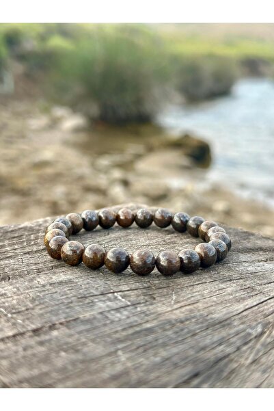 Zodyak Doğal Taş 8 mm Bronzite Stone Men's Women's Natural Stone Bracelet a Q...