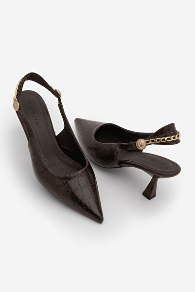 Marjin Дамски обувки с висок ток, заострени върхове, златни верижки и отворен...