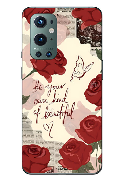 FLAMENKO حافظة هاتف شفافة متوافقة مع One Plus 9 Pro باللون الأحمر الوردي منقوش