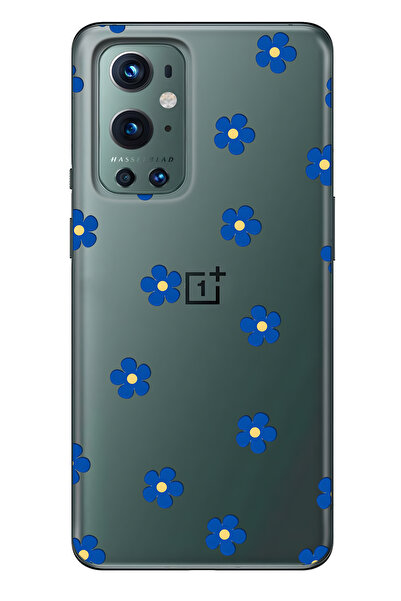 FLAMENKO One Plus 9 Pro Compatible Blue Floral Print Transparent Phone Case