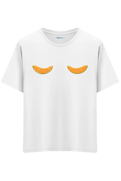 BetterThanCo Pepene galben cu imprimeu guler rotund supradimensionat tricou