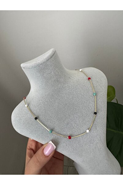 XUPİNGG 14 K GOLD RENK RENKLİ BONCUKLU KOLYE 45 CM