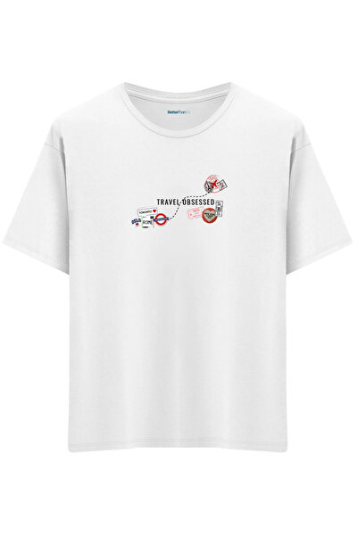BetterThanCo Opsednut putovanjima Štampano okrugla kragna Oversize kroj T-shirt