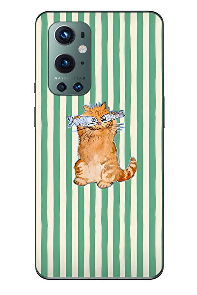 FLAMENKO حافظة هاتف شفافة متوافقة مع One Plus 9 Pro من نوع Fish-Eyed Cat منقوش