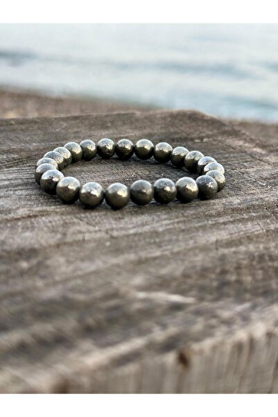 Zodyak Doğal Taş 8 mm Pyrite Stone Men's and Women's Natural Stone Bracelet a...