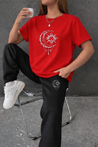 zeag Women's Sun and Moon Printed T-Shirt Track Suit Set