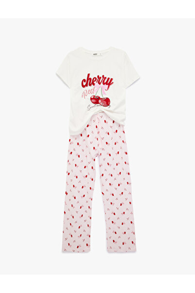 Koton Baskılı Rahat Kalıp Kısa Kollu Bisiklet Yaka Pijama Takımı