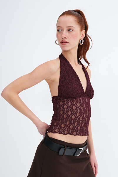 Addax Bluză din dantelă cu guler tip halter A18091