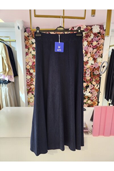 Kayra kadın denim görünümlü kloş etek