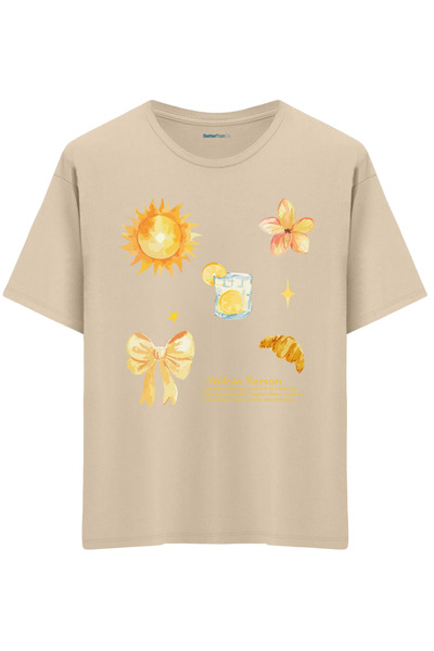 BetterThanCo Persoană Galbenă cu imprimeu guler rotund supradimensionat tricou