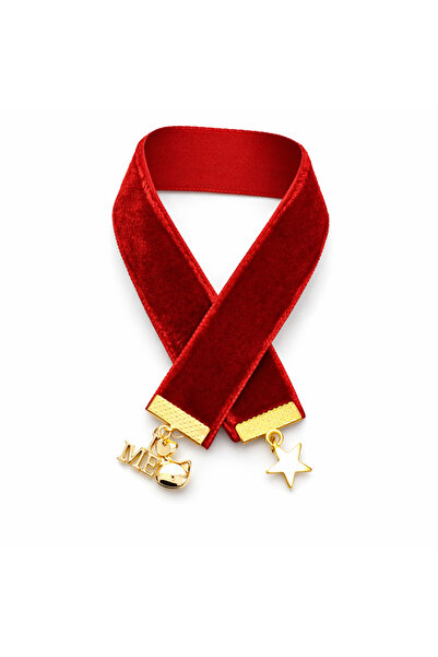 Hanori Accessory Red Velvet Ribbon Gold Charm Bookmark