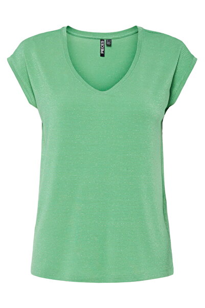 PIECES Γυναικείο μπλουζάκι Lurex με ρίγες και λαιμόκοψη ποδηλάτου, σε χαλαρή ...