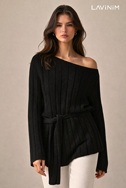 LAVİNİM Women's Premium Boat Neck Belt Piece Mercerized Knitwear