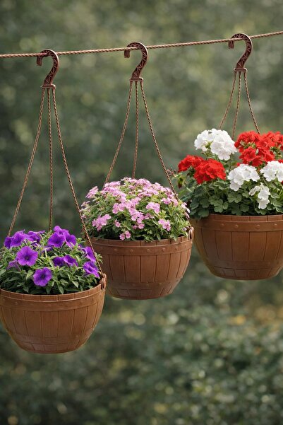 Binbirreyon Askılı Ahşap Desenli Saksı Seti 3 Adetli 18-22-26cm AH096-97-98